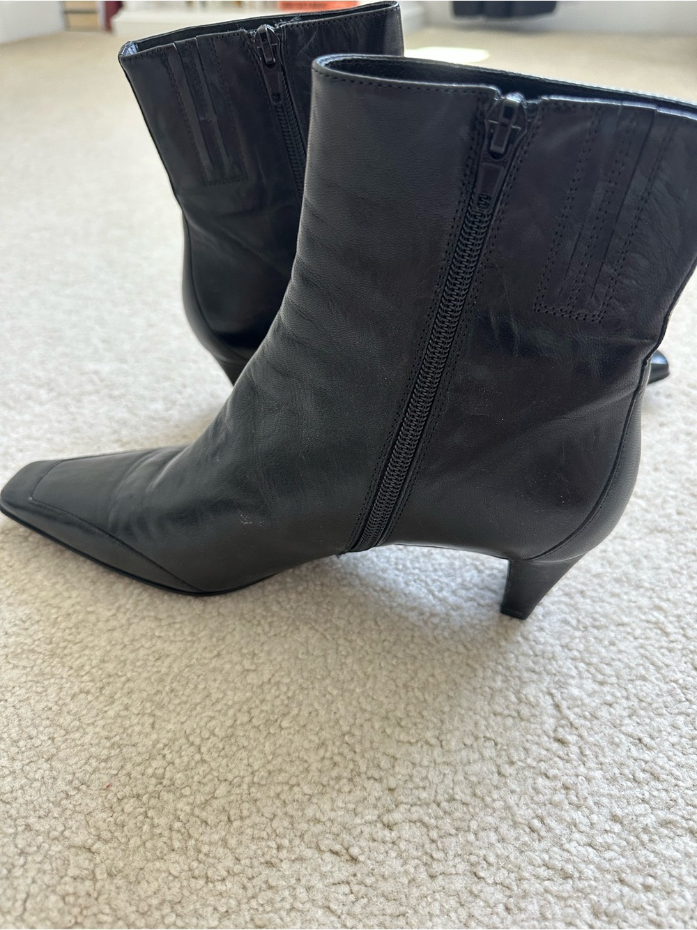 Jeffrey Campbell Black Leather Square-Toe Zip Ankle Booties - Picture 4 of 7